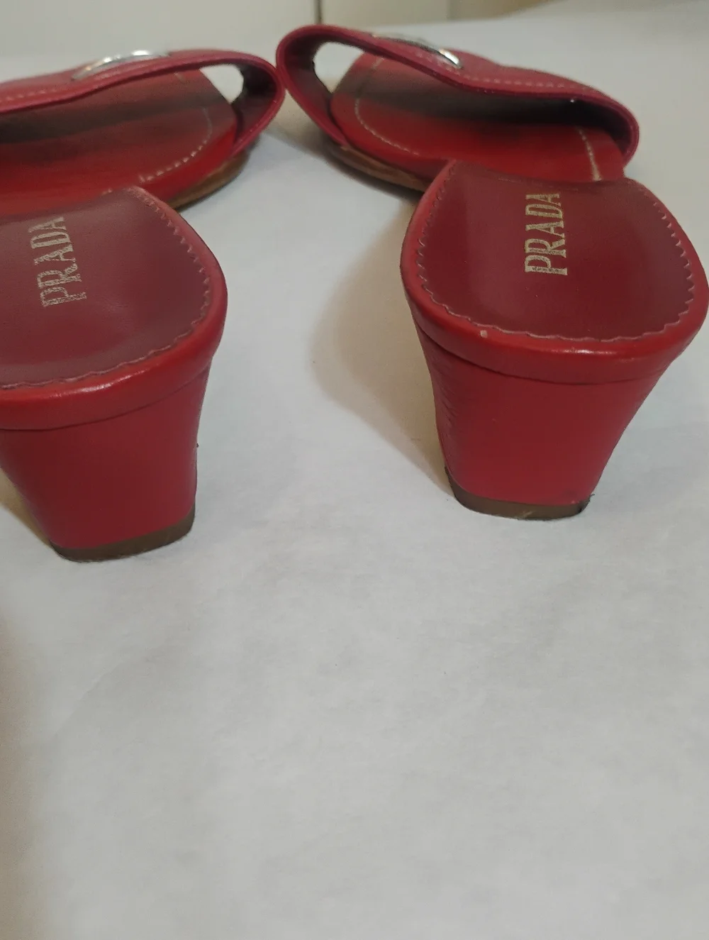 PRADA Iconic Logo Triangle Logo Heeled Red Leather PhoSexy Leather Size 38 Y2K - Picture 11 of 15